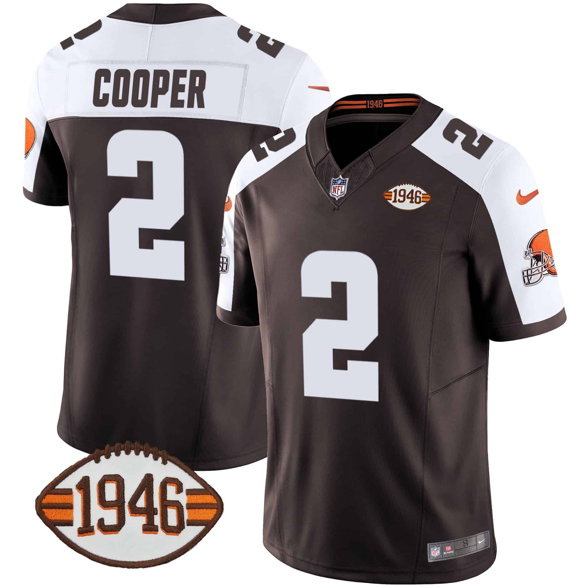 Men Cleveland Browns 2 Cooper Brown 1946 75th Anniversary Patch 2024 Nike NFL Jersey
